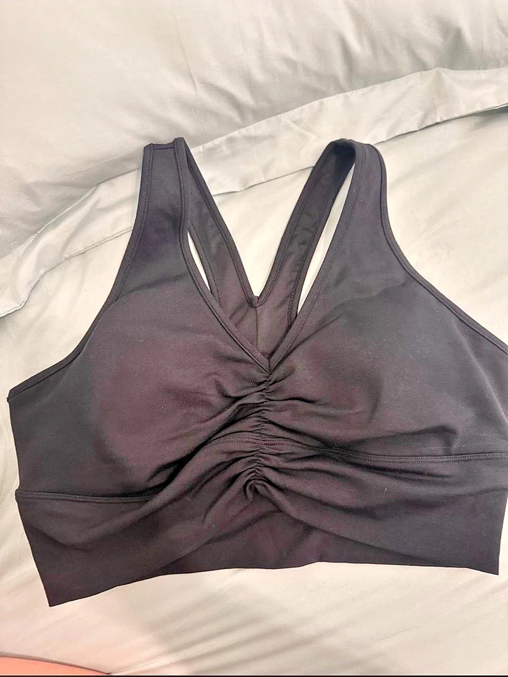 alo Ruched Black Crop Top Size Large Like New